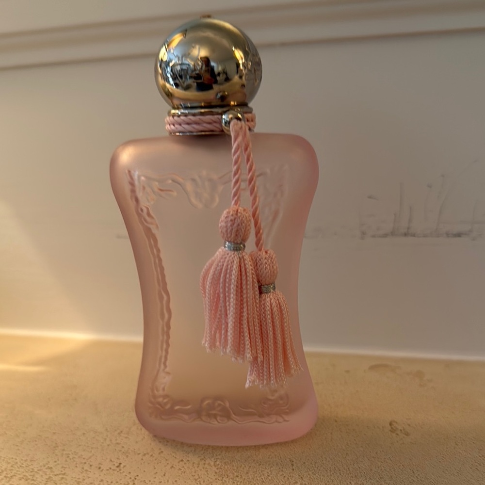 Elegant Pink Perfume Bottle with Tassels EMPTY Parfums de Marly